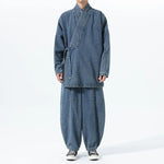 Vintage Washed Denim Cross Front Kimono Coat