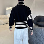 Contrast Striped Diagonal Zip-up Turtleneck Sweater