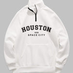 Men's stand collar zipper letter print fleece sweatshirt