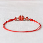 Buddha Stones Four Leaf Clover Cinnabar Blessing Calm String Bracelet Anklet