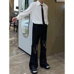 Heavy Metal Chain Beaded Diamond Bootcut Pants