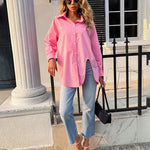 Zeagoo Long Sleeve Lapel Cardigan Top Simple Solid Color Loose Fashion Casual Shirt