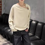 American Off-shoulder Tie-back Textured T-shirt