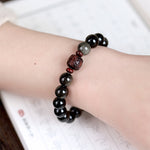 Buddha Stones Natural Gold Sheen Obsidian Rainbow Obsidian Om Mani Padme Hum Fu Character Healing Bracelet