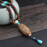 Buddha Stones Tibetan Wenge Wood Bodhi Seed Agate Balance Peace Necklace Pendant (Extra 40% Off | USE CODE: FS40)