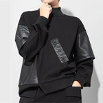 PU Leather Fake Two-piece Stand-up Collar Shirt