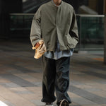 Retro Japanese Style Stand-up Collar Zip-up Jacket