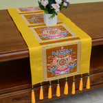Buddha Stones Prayer Altar Mat Man-Bcu Kalachakra Endless Knot Vajra Tibetan Auspicious Symbols Tassels Table Runner