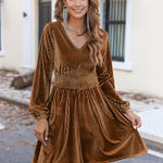 Zeagoo Velvet Dress V-Neck Long Sleeve Stretch Mini Dress