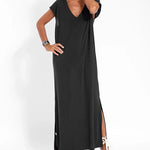 Zeagoo Women's Casual V-neck Short Sleeve Loose Fit Slit Dress