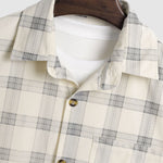Men's Corduroy Plaid Button-Down Short Sleeve Shirt