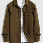 Men's Corduroy Textured Double Pocket Buttoned Long Sleeve Shirt