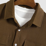 Men's Corduroy Textured Double Pocket Buttoned Long Sleeve Shirt