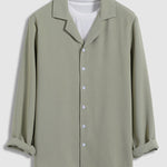 Men's Solid Color Textured Cuban Collar Long Sleeve Shirt