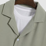 Men's Solid Color Textured Cuban Collar Long Sleeve Shirt