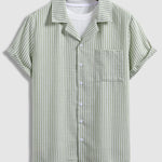 Men's Textured Striped Cuban Collar Short Sleeve Shirt