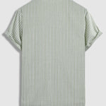 Men's Textured Striped Cuban Collar Short Sleeve Shirt