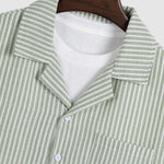 Men's Textured Striped Cuban Collar Short Sleeve Shirt