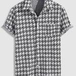 Men's houndstooth textured plaid casual short-sleeved shirt