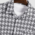 Men's houndstooth textured plaid casual short-sleeved shirt