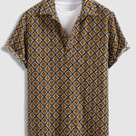 Men's retro ethnic print corduroy half-sleeved POLO