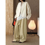 Women's High-waisted Pleated Belted Wide-leg Casual Trousers
