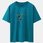 Dandelion Cat Print Drop Shoulder Oversize T-Shirt