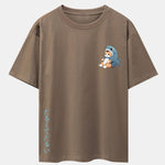 Cat In Shark Costume Print Drop Shoulder Oversize T-Shirt
