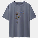 Dandelion Cat Print Drop Shoulder Oversize T-Shirt