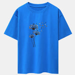 Dandelion Cat Print Drop Shoulder Oversize T-Shirt