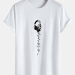 Earphone Print Cotton Arc Hem T-Shirt