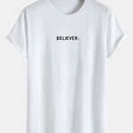 Believer Print Cotton Arc Hem T-Shirt