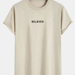 Believer Print Cotton Arc Hem T-Shirt