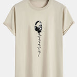 Earphone Print Cotton Arc Hem T-Shirt