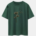 Dandelion Cat Print Drop Shoulder Oversize T-Shirt