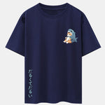 Cat In Shark Costume Print Drop Shoulder Oversize T-Shirt