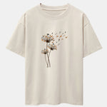 Dandelion Cat Print Drop Shoulder Oversize T-Shirt