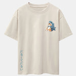 Cat In Shark Costume Print Drop Shoulder Oversize T-Shirt