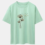 Dandelion Cat Print Drop Shoulder Oversize T-Shirt
