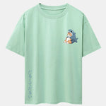Cat In Shark Costume Print Drop Shoulder Oversize T-Shirt
