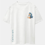 Cat In Shark Costume Print Drop Shoulder Oversize T-Shirt