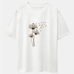 Dandelion Cat Print Drop Shoulder Oversize T-Shirt