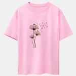 Dandelion Cat Print Drop Shoulder Oversize T-Shirt
