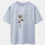 Dandelion Cat Print Drop Shoulder Oversize T-Shirt