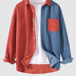 Men's Corduroy Colorblock Single Pocket Button-down Shirt