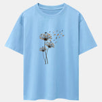 Dandelion Cat Print Drop Shoulder Oversize T-Shirt