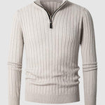 Men's Solid  Cable Casual Zip Stand Collar Sweater