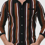 Men's striped jacquard lapel button-down sweater