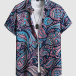 Men's Vintage Paisley Print Short Sleeve Shirt Shorts Set