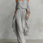 Grey off-shoulder flowy camisole and trousers chiffon set